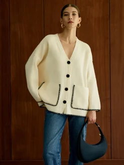 Contrast Trim Pockets Cardigan