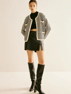 Contrast Trim Pockets Knit Outerwear