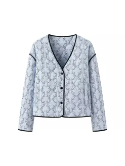 Contrast Trim Printed Button Winter Coat