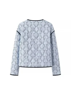 Contrast Trim Printed Button Winter Coat