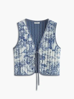Contrast Trim Printed Tie Vest
