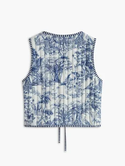 Contrast Trim Printed Tie Vest