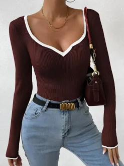 Contrast Trim Sexy Knit Top