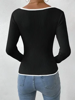 Contrast Trim Sexy Knit Top