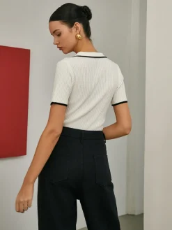 Contrast Trim Short Sleeve Knit Top