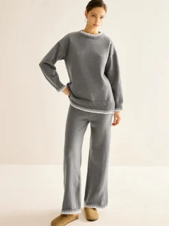 Contrast Trim Slit Warm Sweater Co-ords