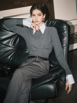 Contrast Trim Soft Lapel Sweater