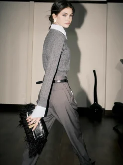 Contrast Trim Soft Lapel Sweater