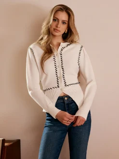 Contrast Trim Split Slim Cardigan