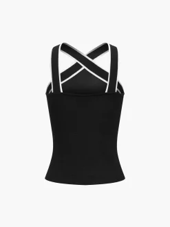 Contrast Trim Strap Knit Top