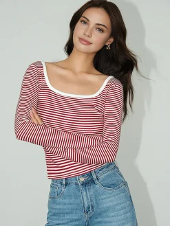 Contrast Trim Striped Jersey T-Shirt