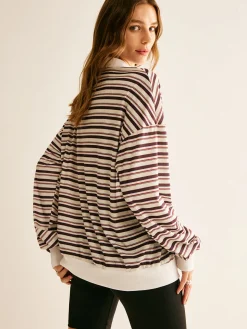 Contrast Trim Striped Polo Sweatshirt