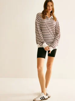 Contrast Trim Striped Polo Sweatshirt