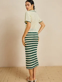 Contrast Trim Striped Skirt Set
