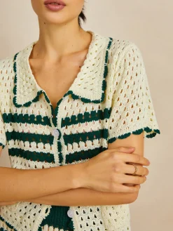 Contrast Trim Striped Skirt Set