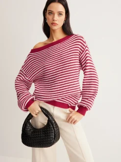 Contrast Trim Striped Swaeter