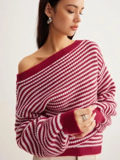 Contrast Trim Striped Swaeter