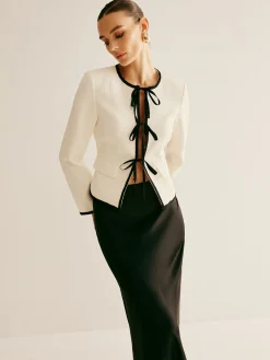 Contrast Trim Tie Front Blazer