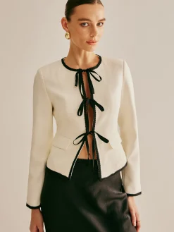 Contrast Trim Tie Front Blazer