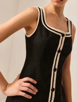Contrast Trim Tweed Tank Dress