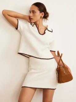 Contrast Trim V-Neck Polo Knit Top