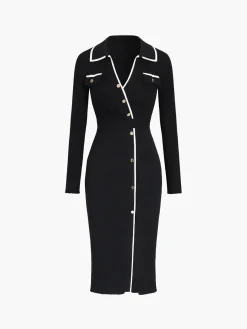 Contrast Trim Wrap Midi Knit Dress