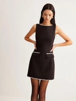 Contrast Trim Zipper Tank Short Dress