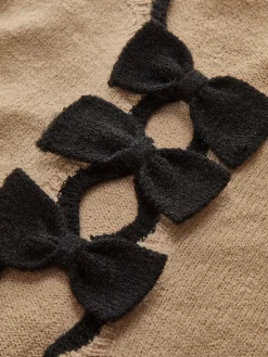Contrast Wave Trim Bow Sweater