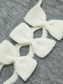 Contrast Wave Trim Bow Sweater