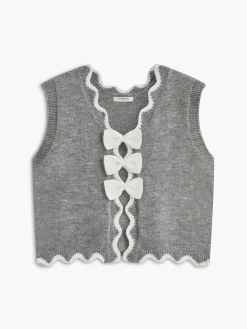 Contrast Wave Trim Bow-Decor Sweater Vest