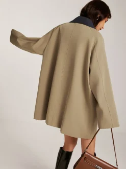 Contrast-Collar Zipper Loose Trench Coat