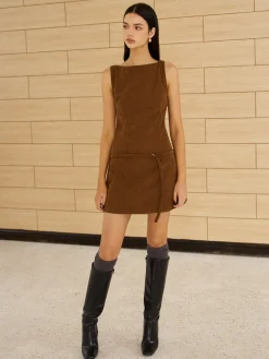Corduroy Belted Tank Short Dress