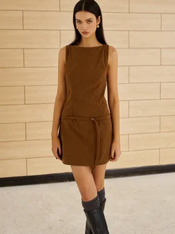 Corduroy Belted Tank Short Dress