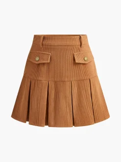 Corduroy Pleated Mini Skirt