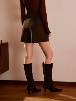 Corduroy Pockets Belted Skort