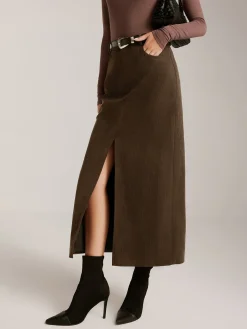 Corduroy Split Belted Midi Skirt