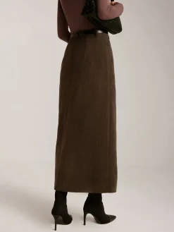 Corduroy Split Belted Midi Skirt