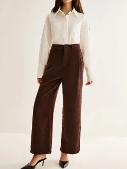 Corduroy Wide-Leg Pants Without Belt