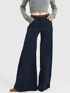 Corduroy Wide-Leg Pants Without Belt