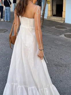 Corset Detail Spaghetti Strap Knotted Long Dress