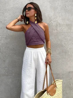 Cotton & Line Crisscross Halter Tank Top