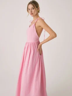Cotton & Linen Backless Long Dress