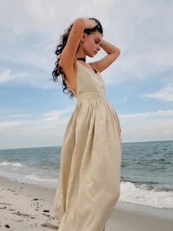Cotton & Linen Backless Long Dress