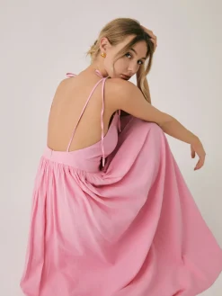 Cotton & Linen Backless Long Dress
