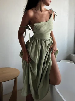 Cotton & Linen Backless Long Dress