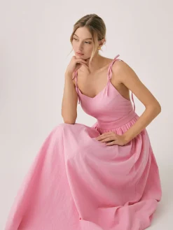 Cotton & Linen Backless Long Dress