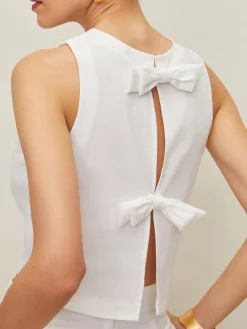 Cotton & Linen Bow Crew Neck Blouse