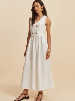 Cotton & Linen Button Sleeveless Dress