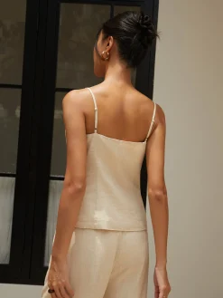 Cotton & Linen Cami Top with Straight Leg Pants Set