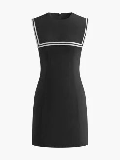Cotton & Linen Contrast Trim Short Dress